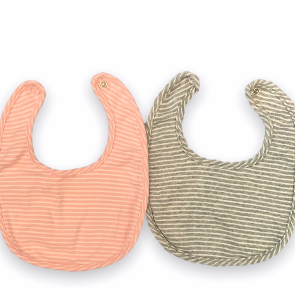 Baby Gap First Favorites Cotton Snap Striped Bibs Light Pink & Gray EUC